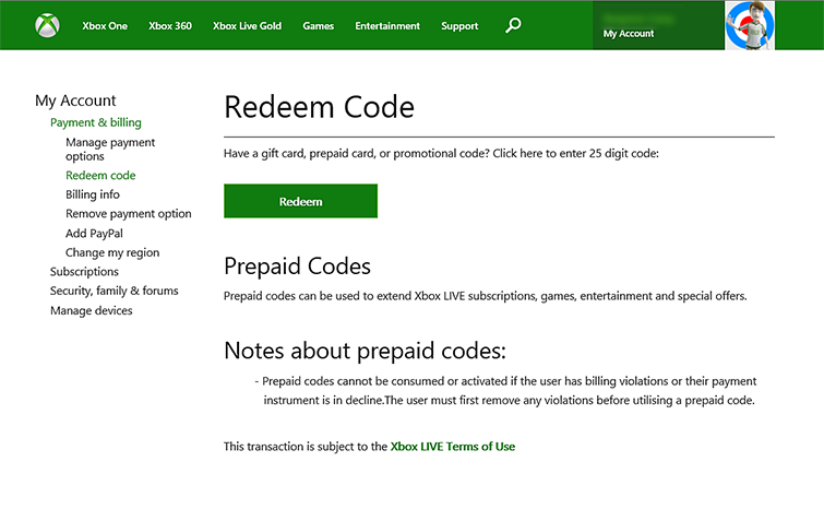 Xbox Live -koodien lunastusohjeet
